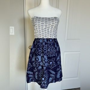 Roxy Medium blue and white strapless dress